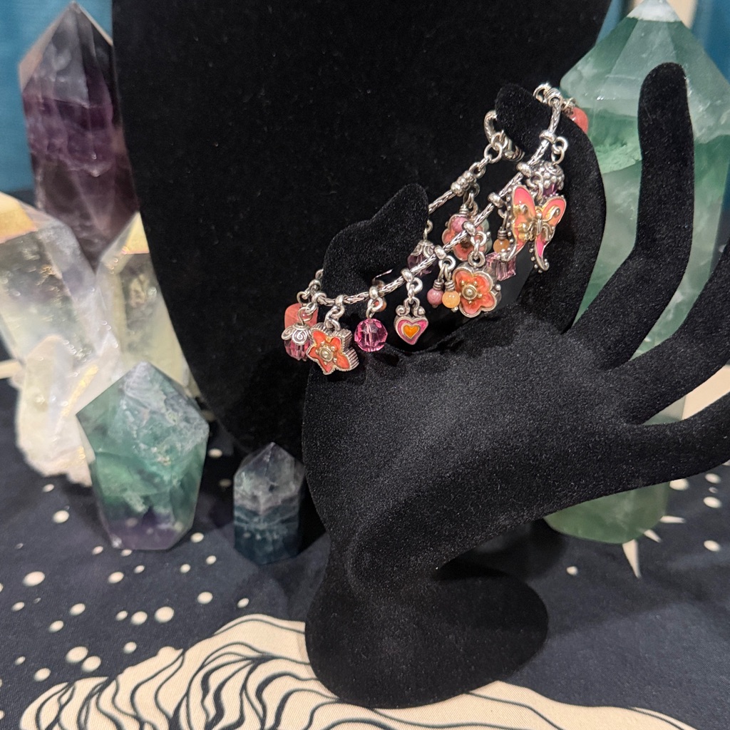 Rare Brighton Vintage Charm Bracelet In Mint Condition W/ Flowers/Butterflies!